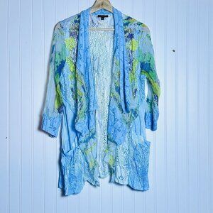 Alberto Makali Art To Wear Cardigan Womens Sz XL Sweater multi shirt Pockets